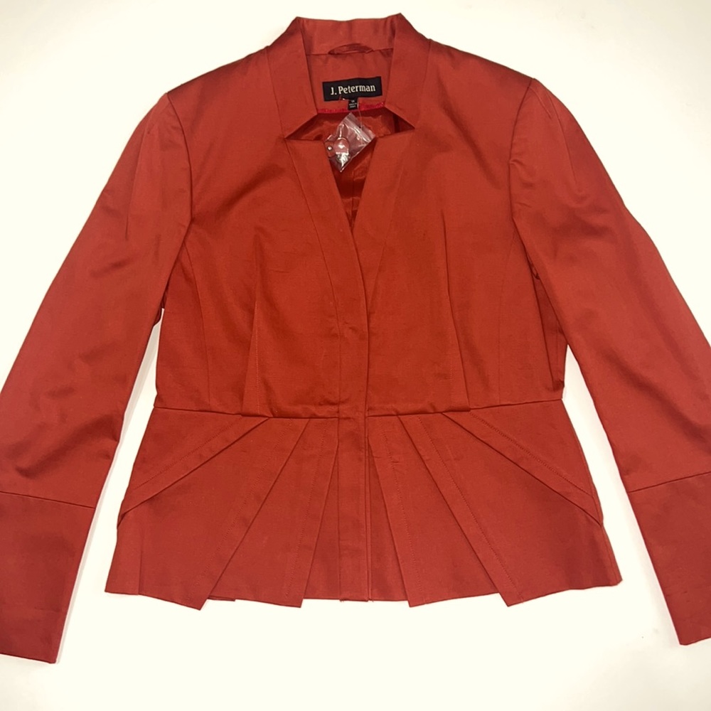 J. Peterman peplum blazer burnt orange